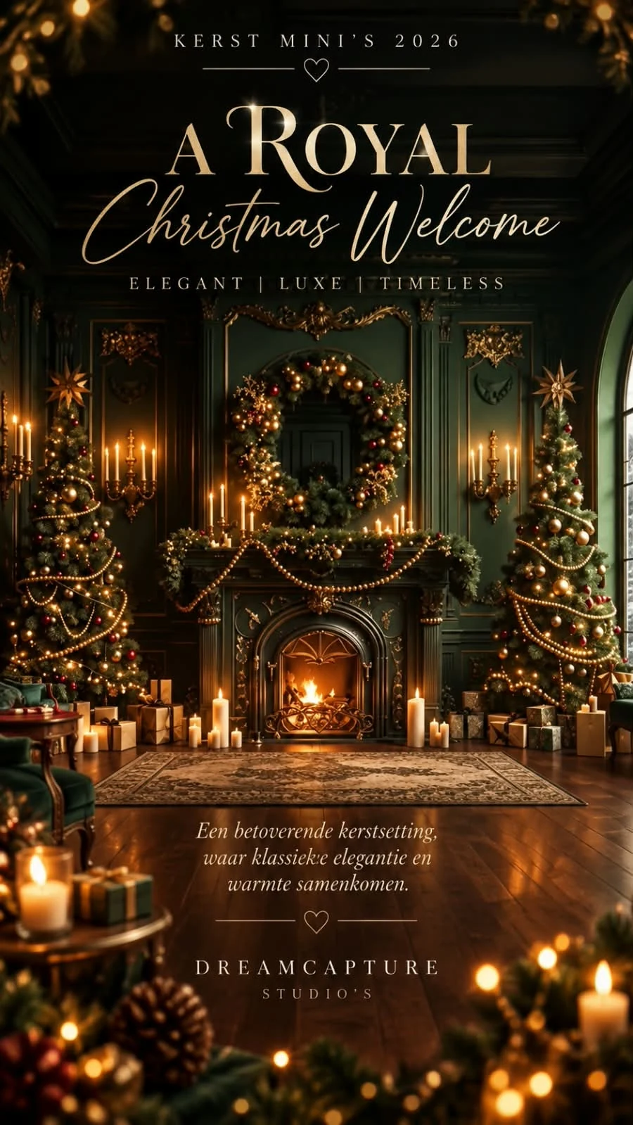 A Victorian Christmas kerstdecor – elegant en tijdloos A Victorian Christmas met donkergroen, goud, open haard en kaarslicht bij Dreamcapture